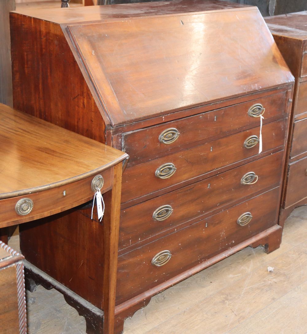 A George III mahogany bureau, W.99cm, D.51cm, H.100cm